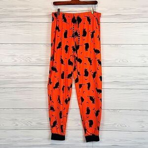 Celebrate Halloween pajama bottoms orange with black cats Women's Size XL